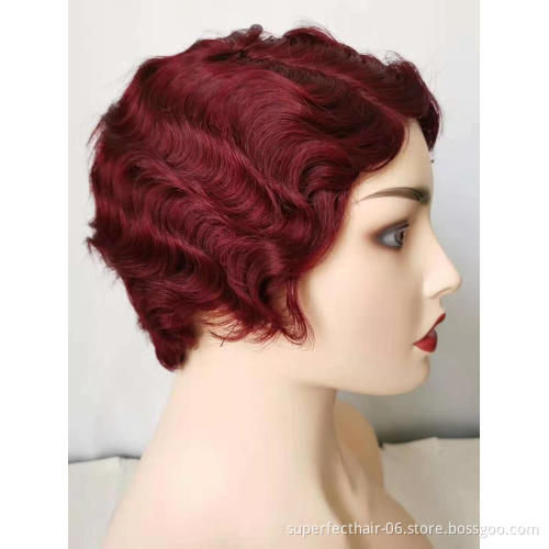 Short Human Hair Wigs  Machine Made Ocean Wave Natural Color 8Inches 100g Virgin Hair Wig